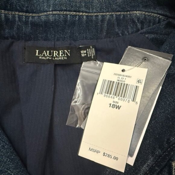 Lauren Ralph Lauren Lace Patchwork Denim Indigo Button Blazer Size 18W - Picture 7 of 7